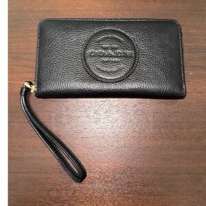 Coach Black Pebble Leather Zip Around Wristlet Wallet